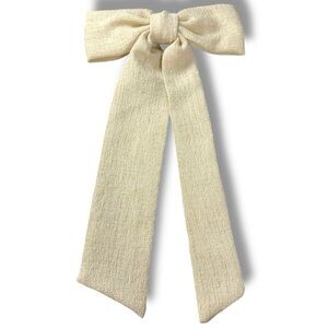 Anthropologie Coquette Ethereal Ivory Textured Hair Bow Clip NWT 14” Dainty